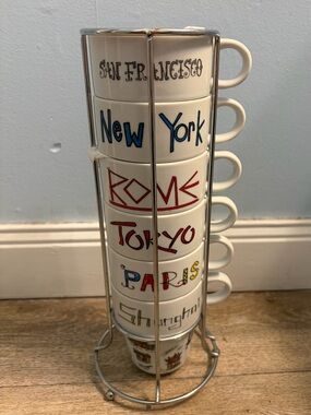 World Market Cities Of The World Stackable Coffee Tea Mugs NEW
